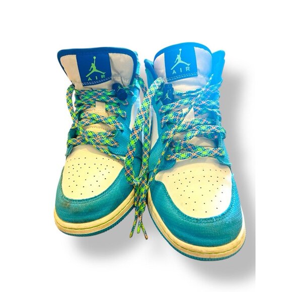 Nike Air Jordan 1 Mid SE Size 6.5Y Blue Green White DA8010-400 Youth Sneakers - Picture 16 of 16